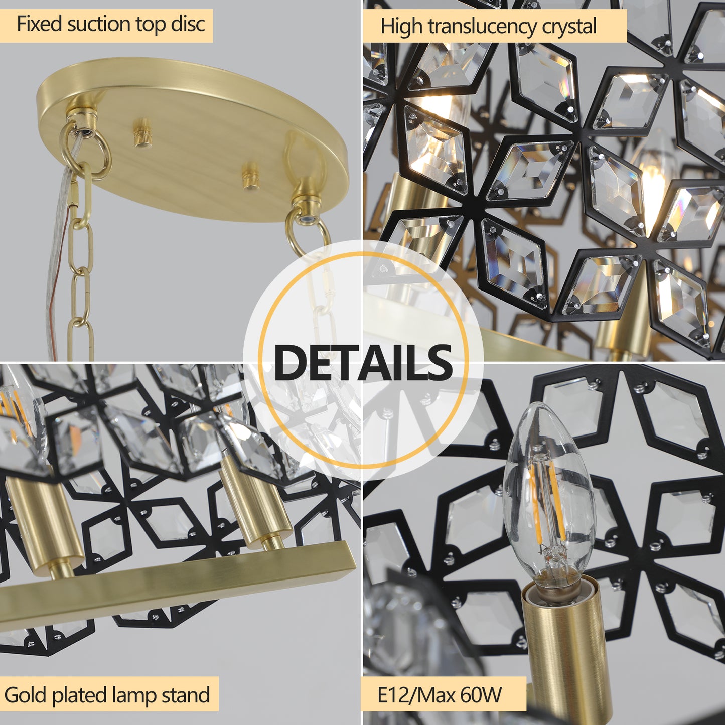 Rivora 39" Black Gold Contemporary Crystal Linear Chandelier – Kitchen Island Ceiling Fixture