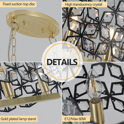 Rivora 39" Black Gold Contemporary Crystal Linear Chandelier – Kitchen Island Ceiling Fixture