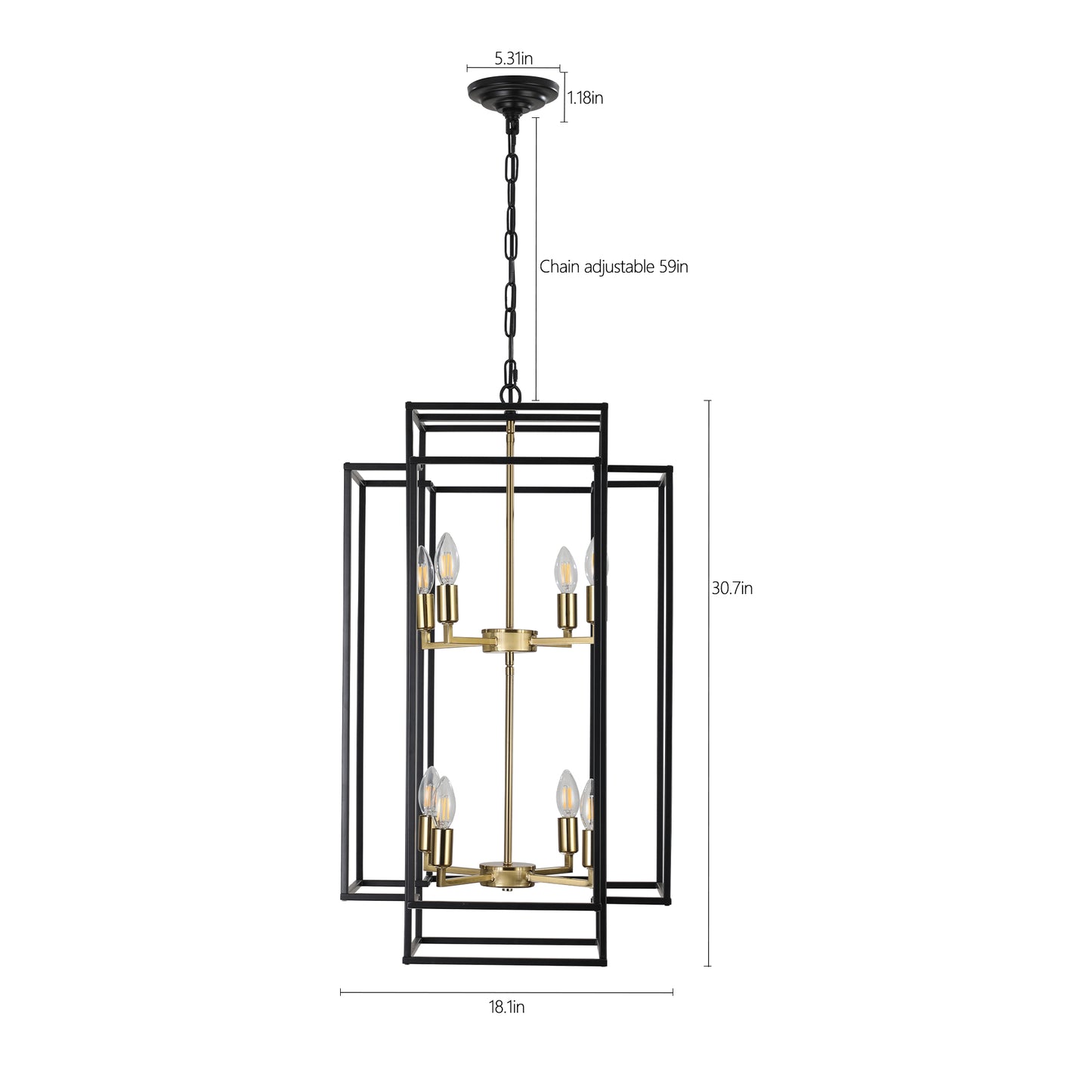 Rivora 18" Black Gold Modern Geometric Chandelier – Dining Room Ceiling Fixture