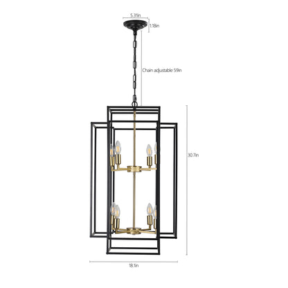 Rivora 18" Black Gold Modern Geometric Chandelier – Dining Room Ceiling Fixture