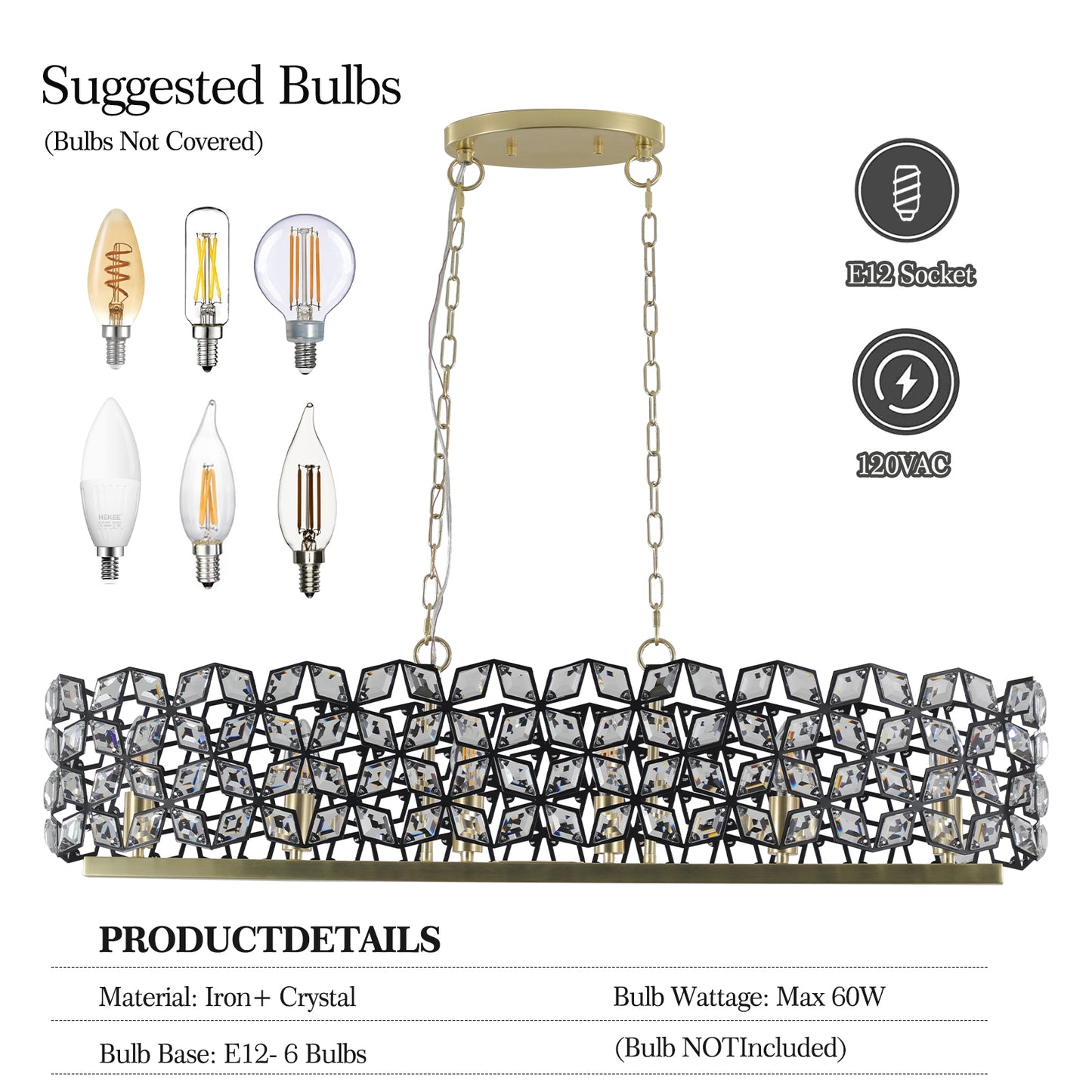 Rivora 39" Black Gold Contemporary Crystal Linear Chandelier – Kitchen Island Ceiling Fixture