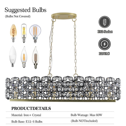Rivora 39" Black Gold Contemporary Crystal Linear Chandelier – Kitchen Island Ceiling Fixture