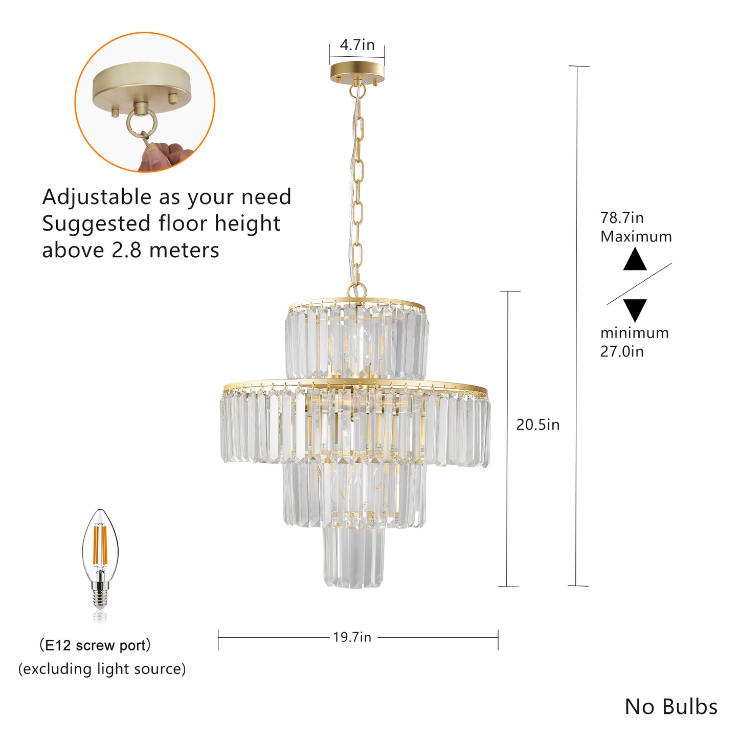 Rivora 20" Gold Contemporary 4-Tier Crystal Chandelier – Dining Room Ceiling Fixture