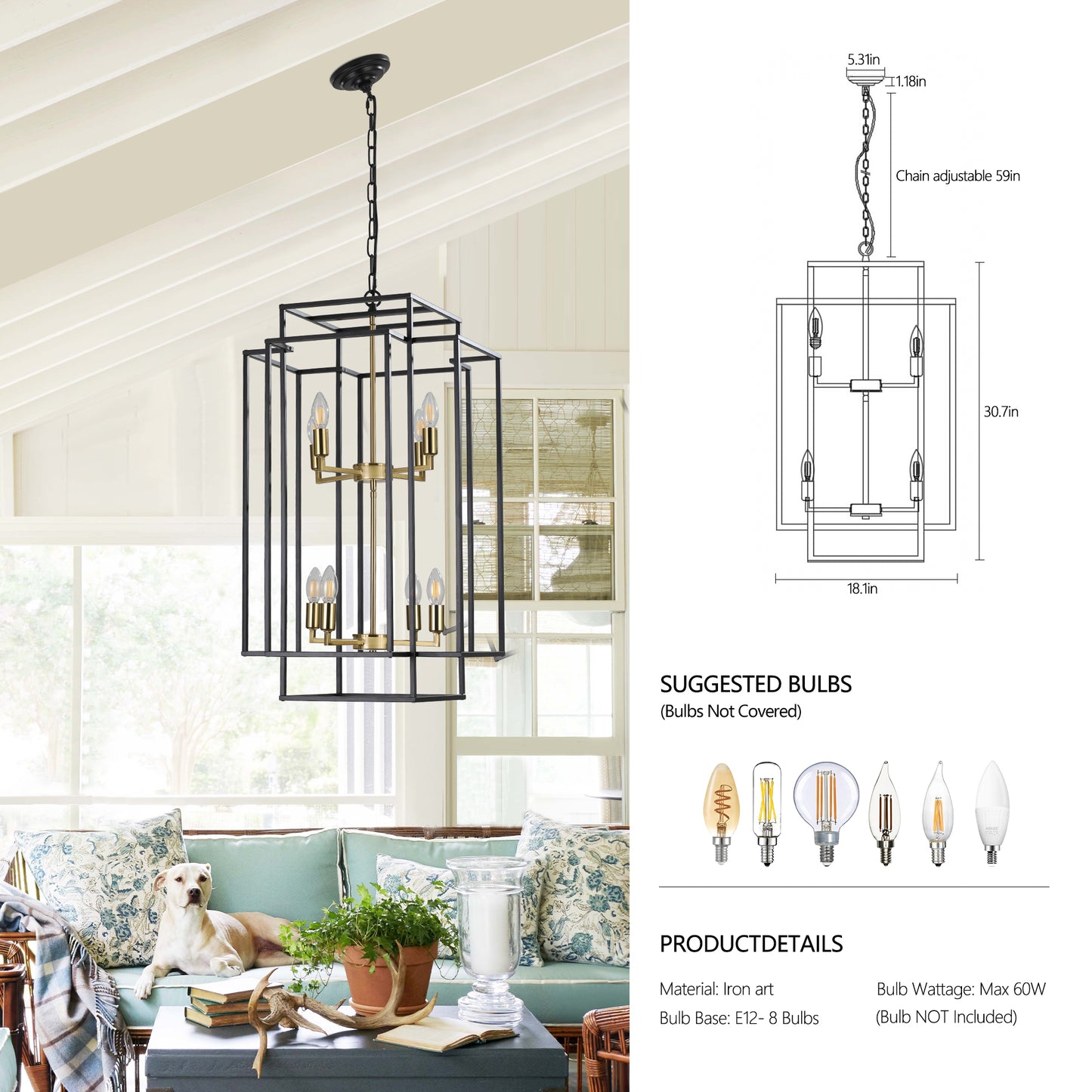 Rivora 18" Black Gold Modern Geometric Chandelier – Dining Room Ceiling Fixture