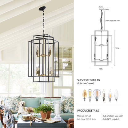 Rivora 18" Black Gold Modern Geometric Chandelier – Dining Room Ceiling Fixture